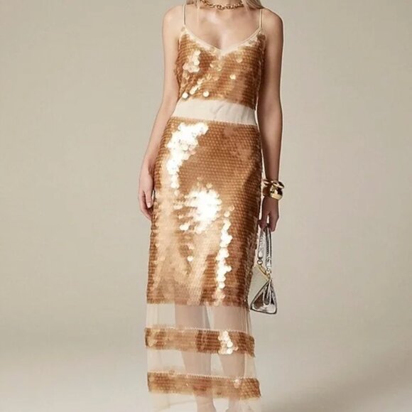J. Crew Dresses & Skirts - J. Crew Collection NWT Sequin Panel midi Evening Dress in Gold, 00